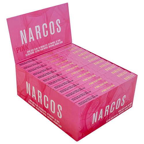 Narcos King Size Slim + Tips | Pink Edition – 24 x Booklet (32 Blättchen + Tips)